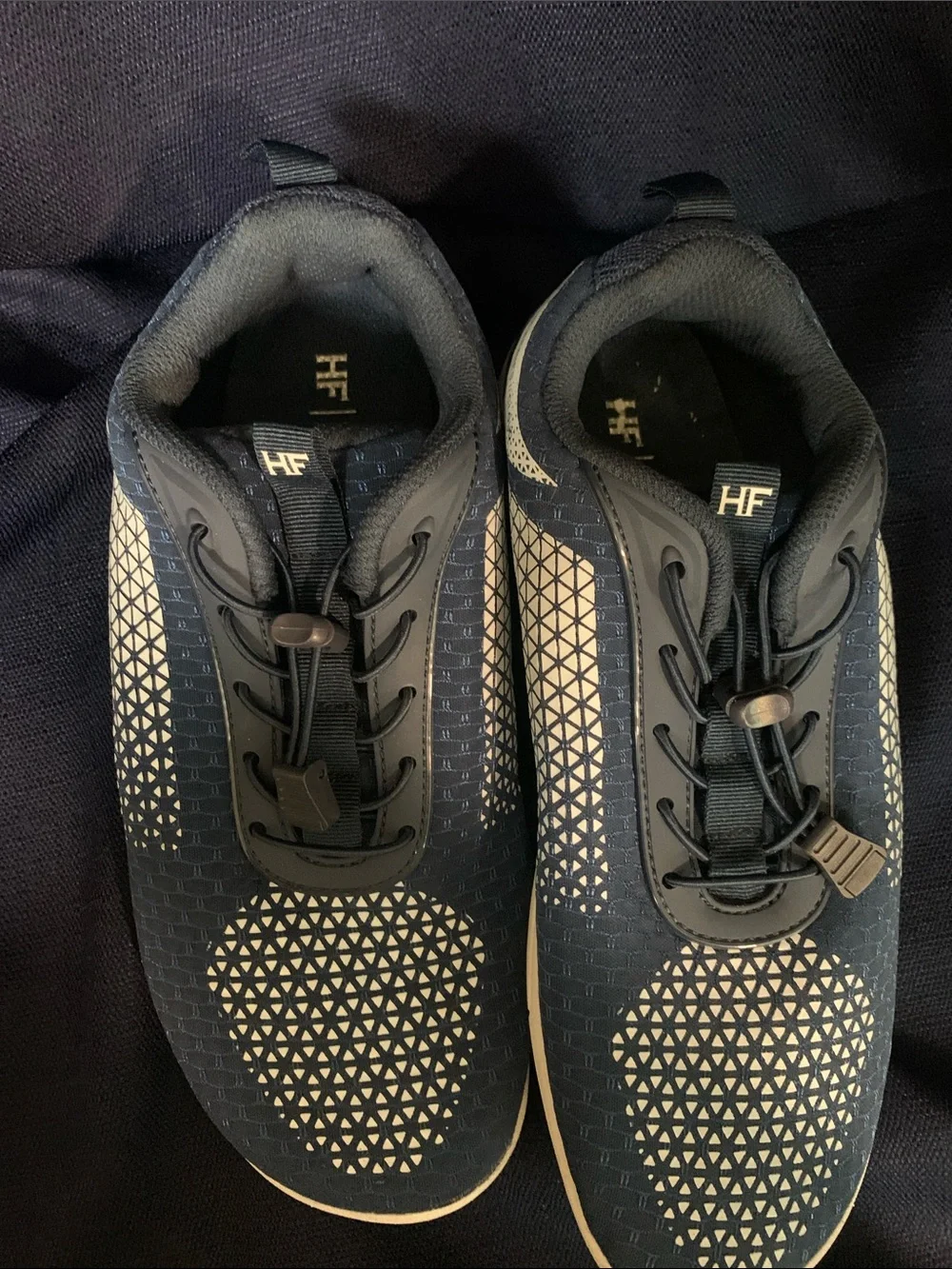 HF Men’s Athletic Shoes in Navy and White with Quick-Pull Closure